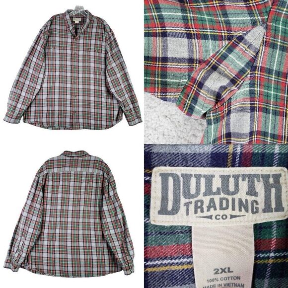 Duluth Trading Co Shirt Plaid Button Down Flannel LS Red Green Men’s 2XL - Picture 1 of 9